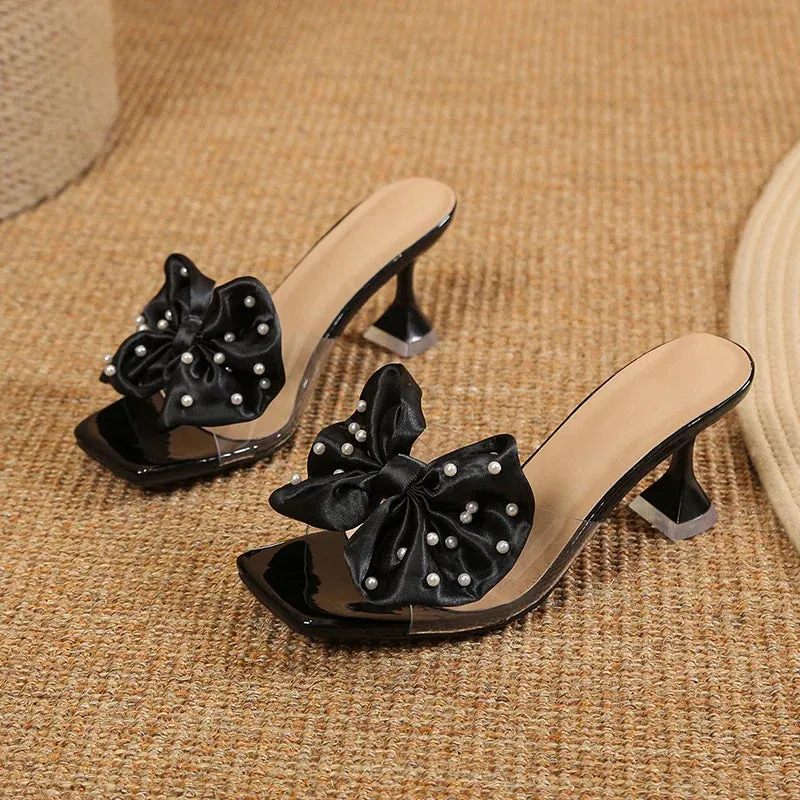 binfenxie  -  Women Pumps Fashion Bow Design Cute Women Slippers Peep Toe High Heels Shoes Party Shopping Shoes Chaussure Femme