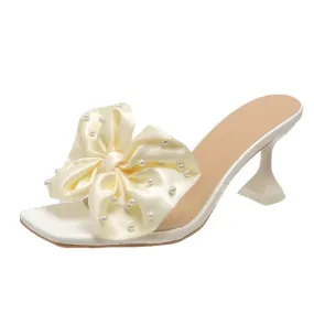 binfenxie  -  Women Pumps Fashion Bow Design Cute Women Slippers Peep Toe High Heels Shoes Party Shopping Shoes Chaussure Femme