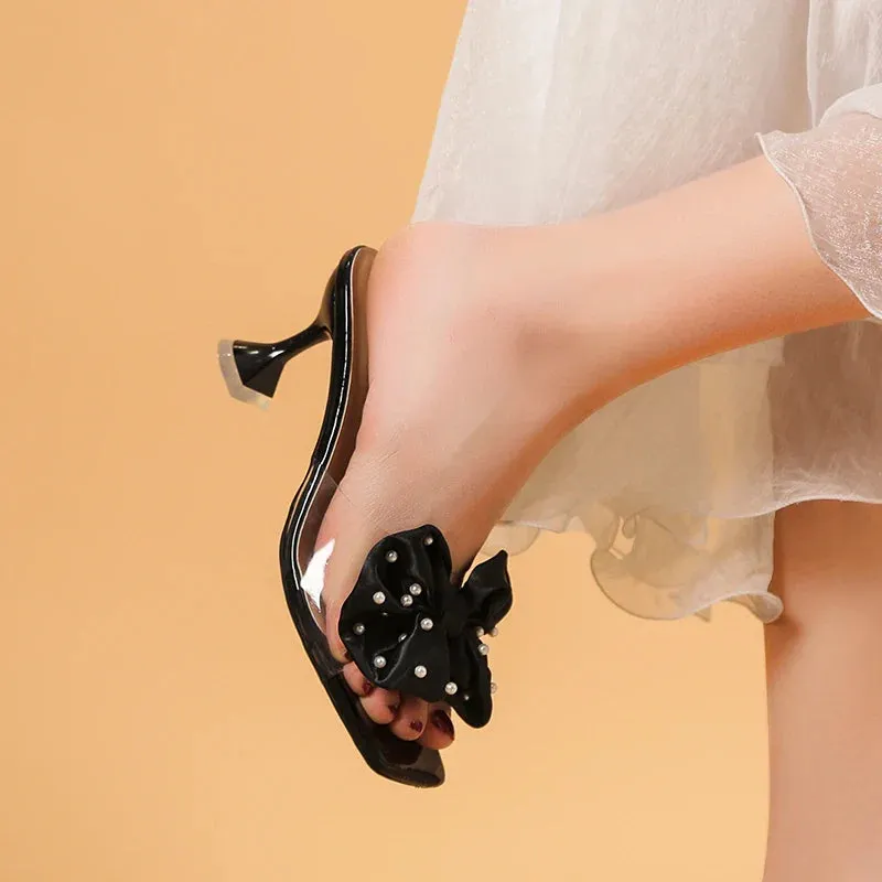 binfenxie  -  Women Pumps Fashion Bow Design Cute Women Slippers Peep Toe High Heels Shoes Party Shopping Shoes Chaussure Femme