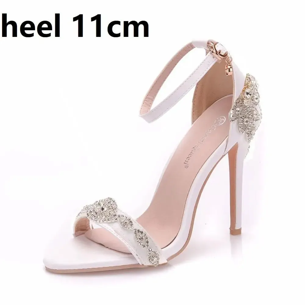 binfenxie  -  Women Sandals Summer High Heels Peep Toes Buckle Strap Bridal Pumps Party Luxury Diamond Lady White Wedding Shoes