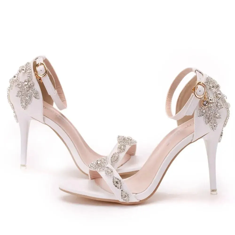 binfenxie  -  Women Sandals Summer High Heels Peep Toes Buckle Strap Bridal Pumps Party Luxury Diamond Lady White Wedding Shoes