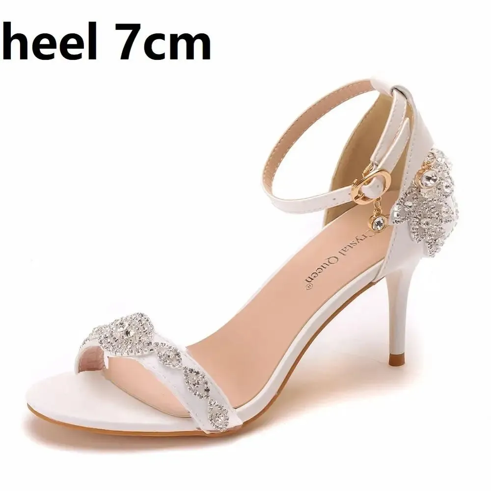 binfenxie  -  Women Sandals Summer High Heels Peep Toes Buckle Strap Bridal Pumps Party Luxury Diamond Lady White Wedding Shoes