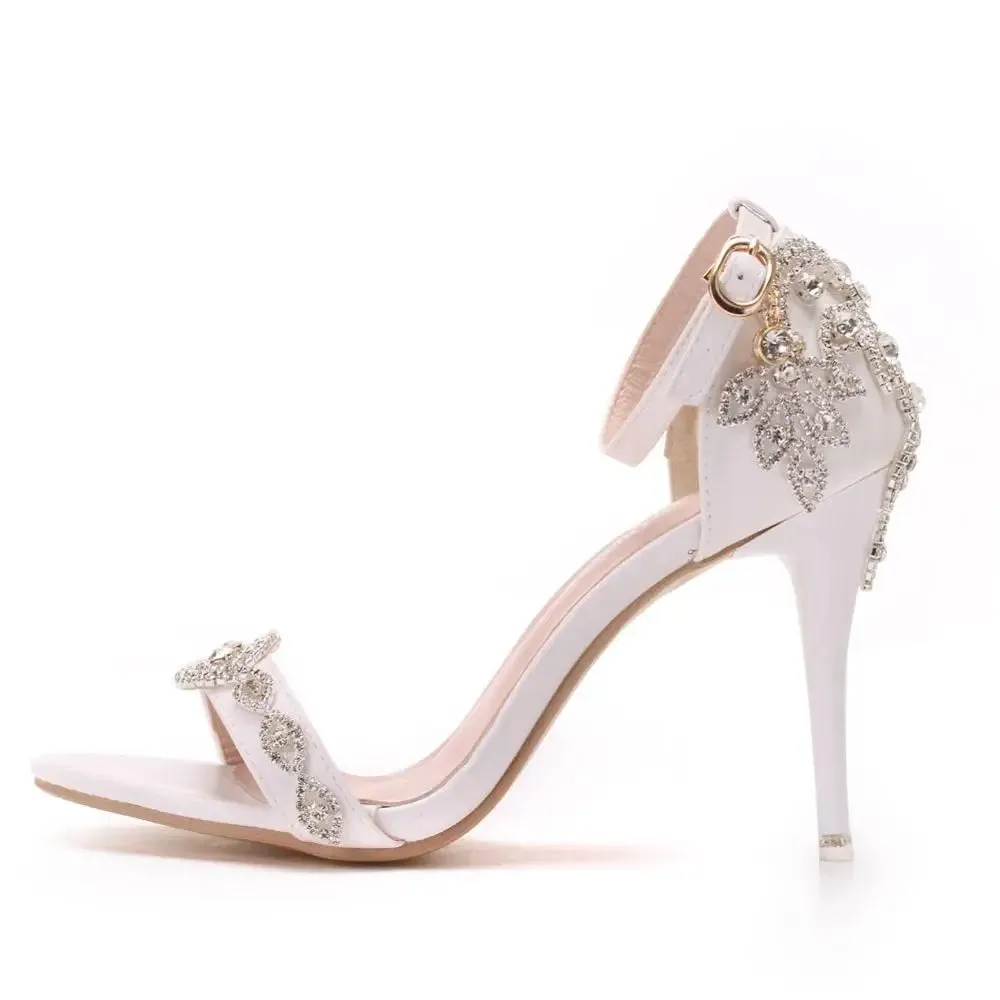 binfenxie  -  Women Sandals Summer High Heels Peep Toes Buckle Strap Bridal Pumps Party Luxury Diamond Lady White Wedding Shoes