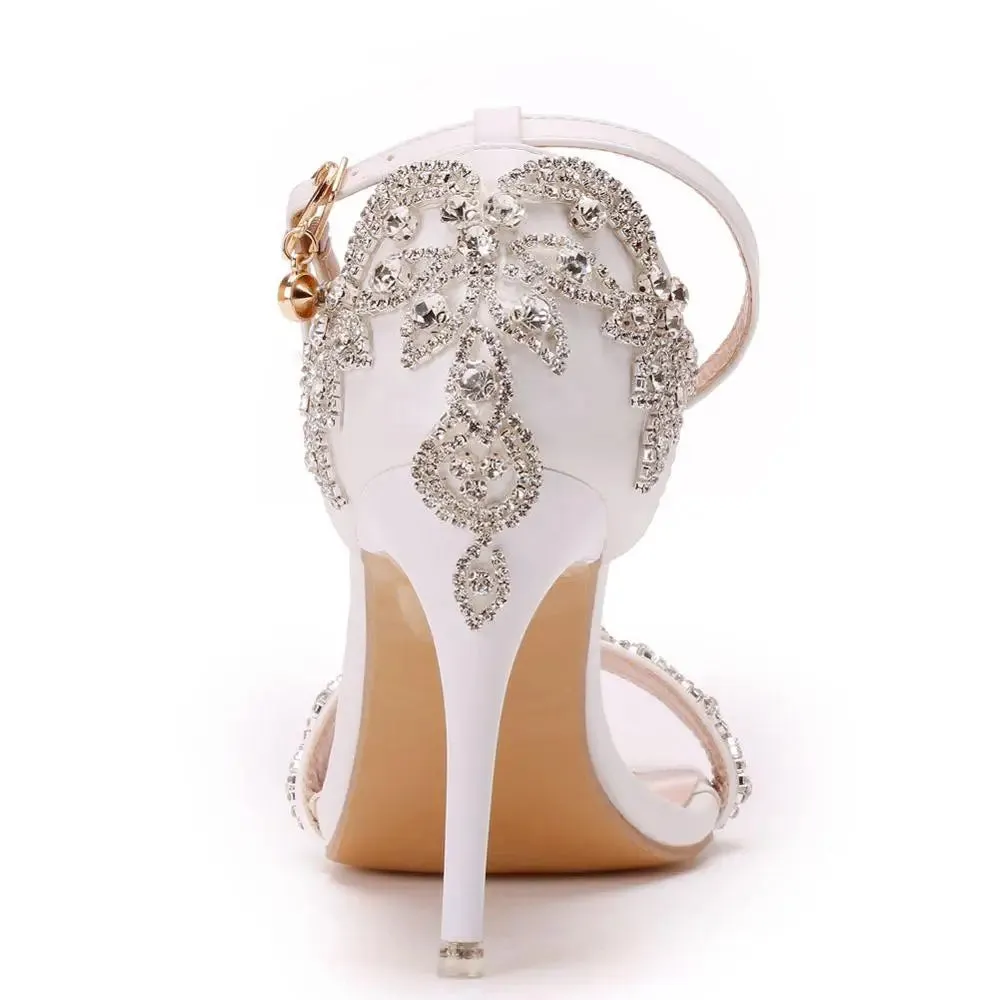 binfenxie  -  Women Sandals Summer High Heels Peep Toes Buckle Strap Bridal Pumps Party Luxury Diamond Lady White Wedding Shoes