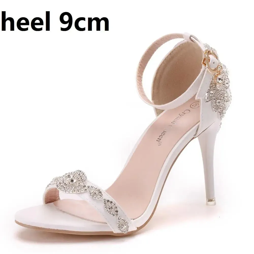 binfenxie  -  Women Sandals Summer High Heels Peep Toes Buckle Strap Bridal Pumps Party Luxury Diamond Lady White Wedding Shoes