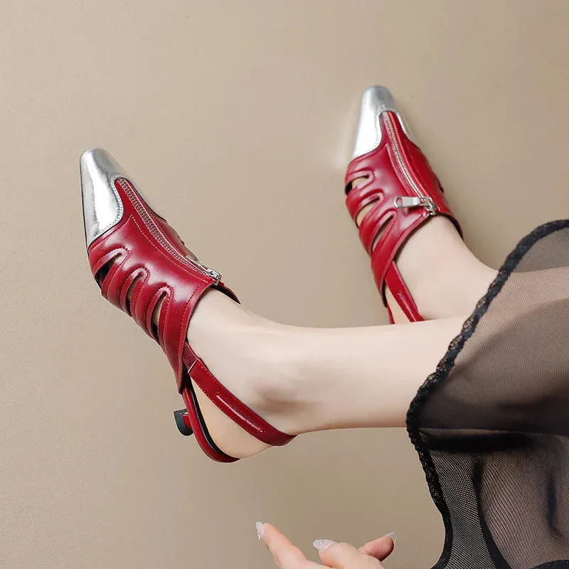 binfenxie  -  Women Shoes Genuine Leather Sandals Thin High Heels Elegant Office Ladies Party Pumps Summer Mature Shoes Woman 2023 New Sandals