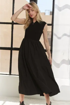 Black V-Neck Cap Sleeve Dress