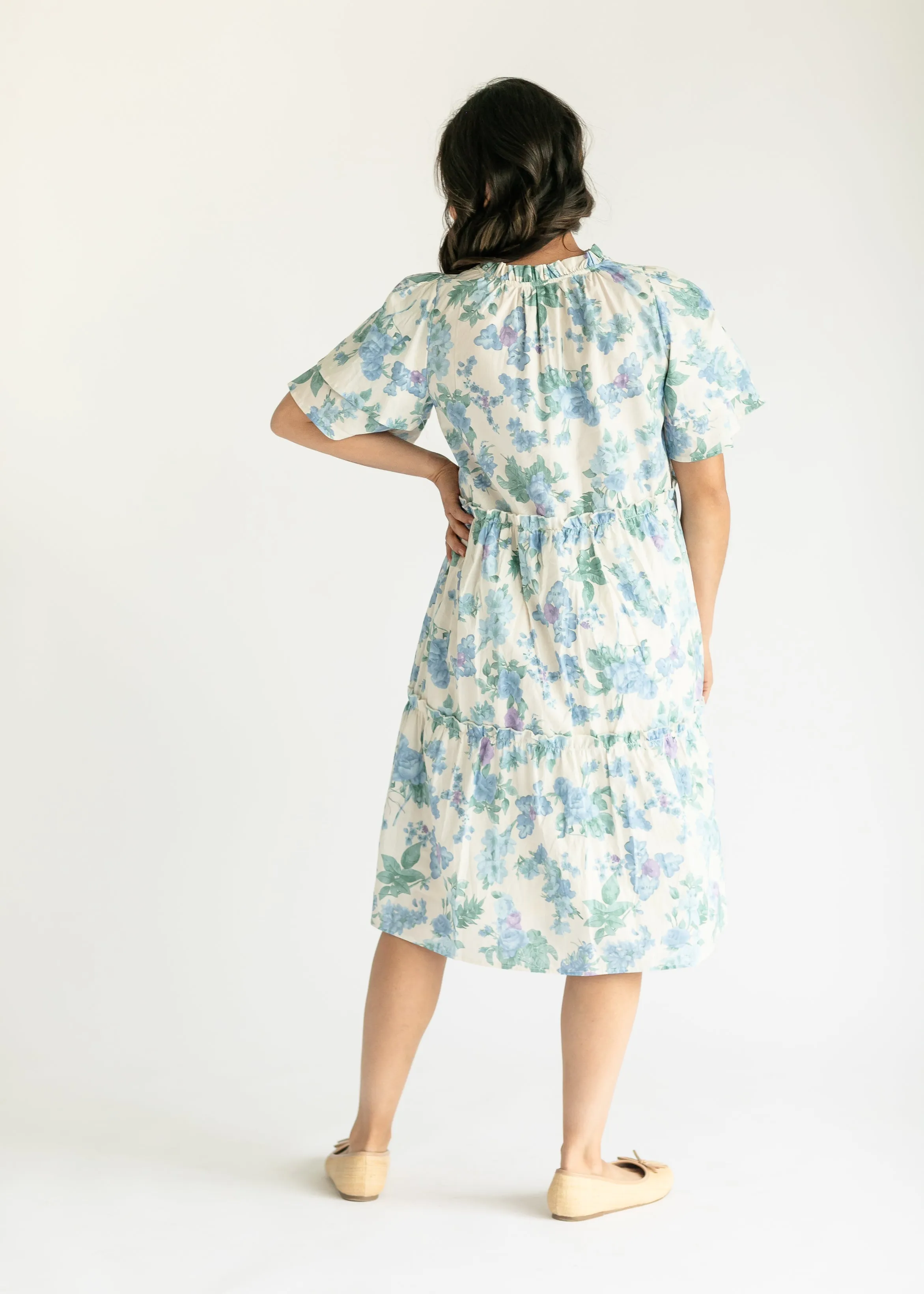 Blue Floral Ruffle Midi Dress - FINAL SALE