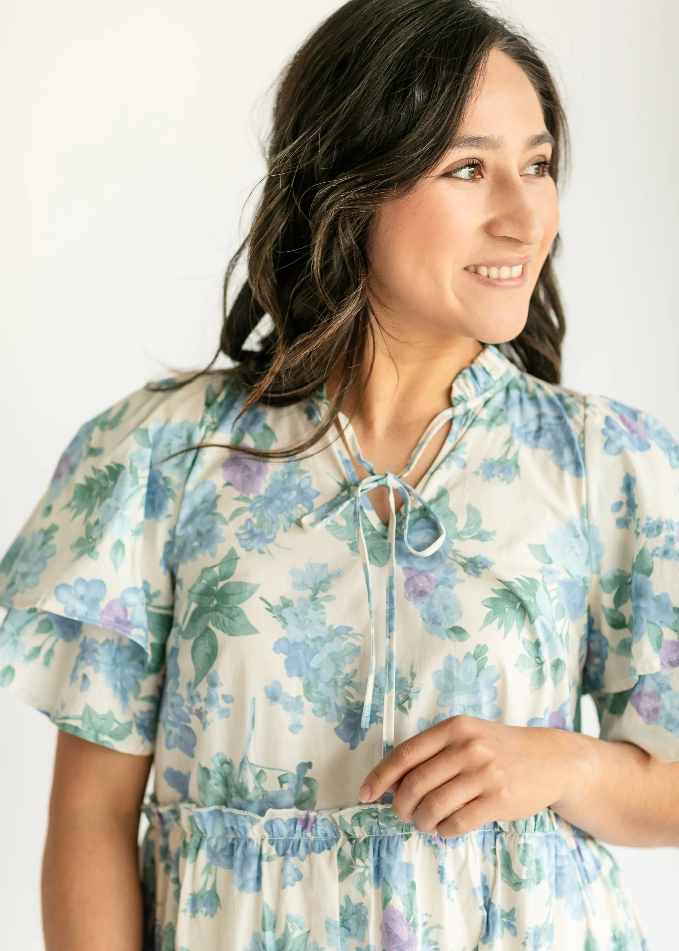Blue Floral Ruffle Midi Dress - FINAL SALE