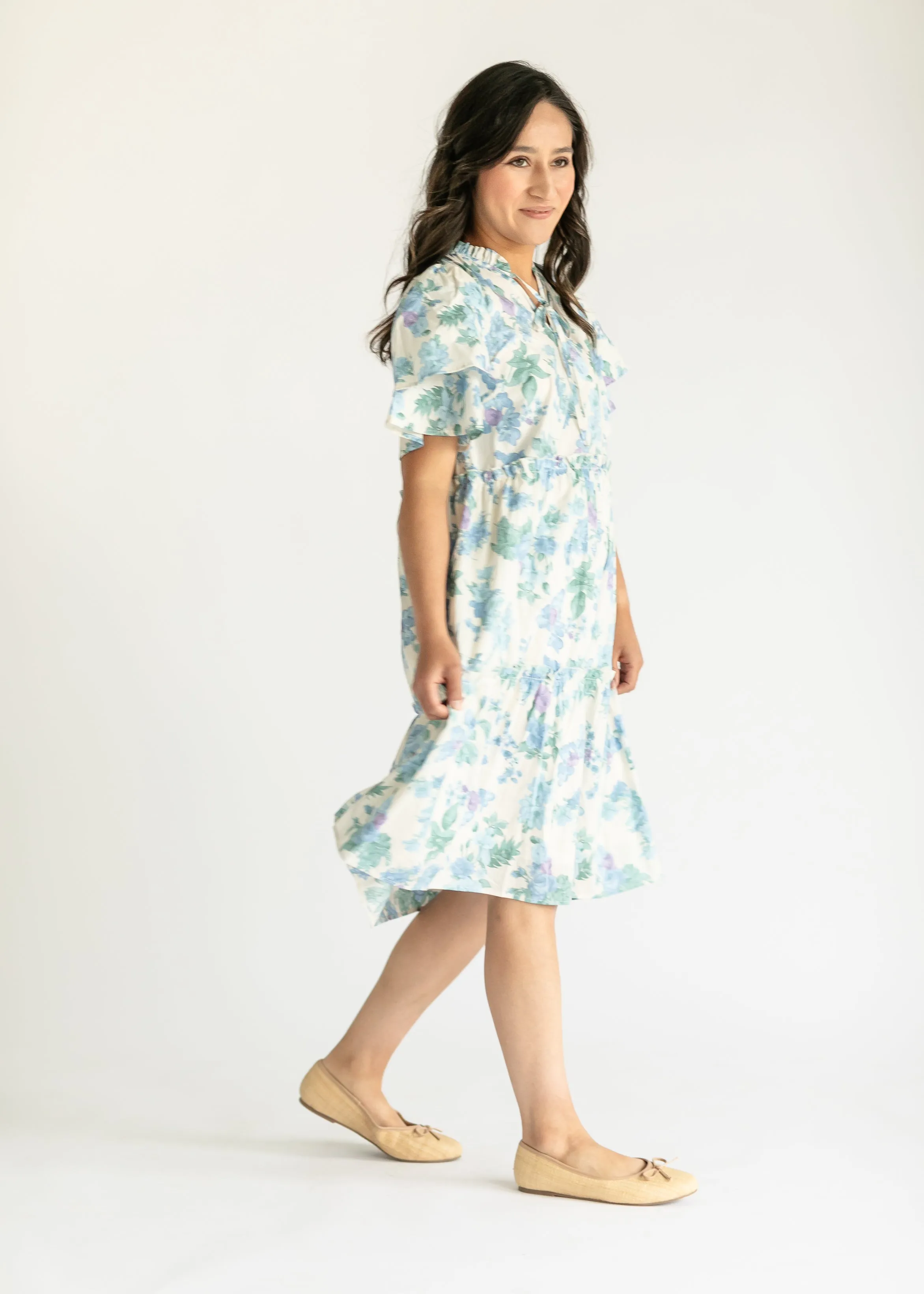 Blue Floral Ruffle Midi Dress - FINAL SALE