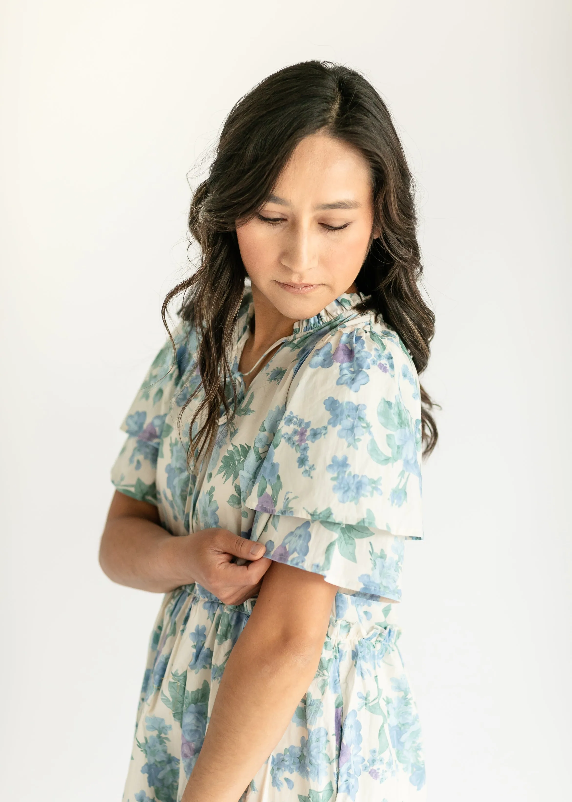 Blue Floral Ruffle Midi Dress - FINAL SALE