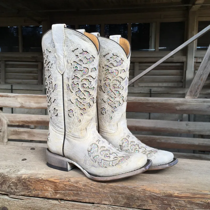 Corral Teen White Glitter Inlay Boot T0021
