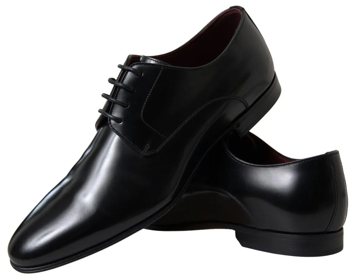 Dolce & Gabbana Black Leather Gold Formal Shoes