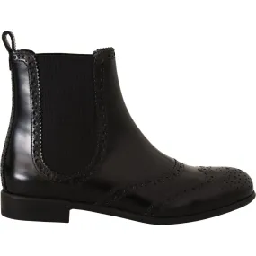 Dolce & Gabbana Elegant Black Ankle Wingtip Oxford Boots