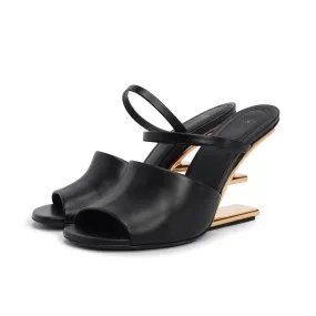 Fendi Black Lambskin Fendi First Mules 36