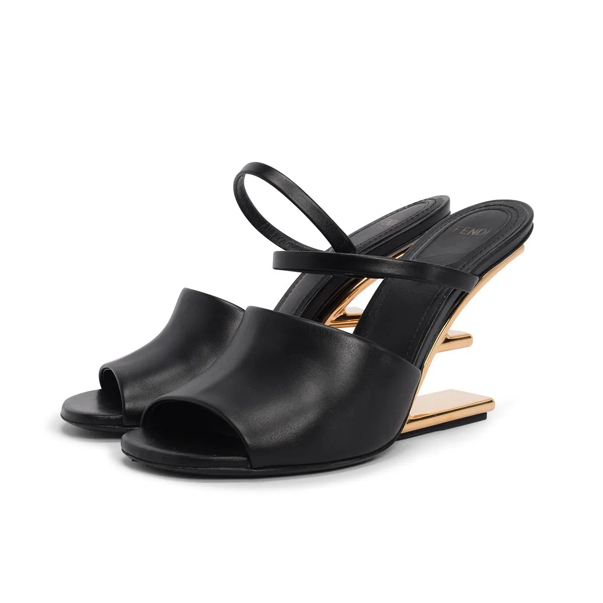 Fendi Black Lambskin Fendi First Mules 36