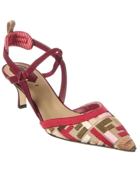 FENDI FF Colibri Lite Medium Mesh & Leather Slingback Mule