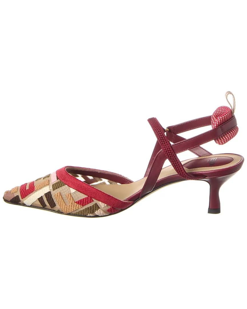 FENDI FF Colibri Lite Medium Mesh & Leather Slingback Mule