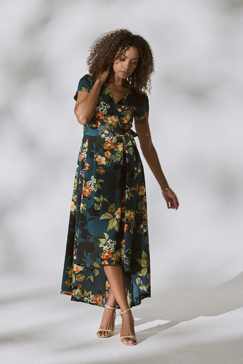 Floral High Low Wrap Maxi Dress