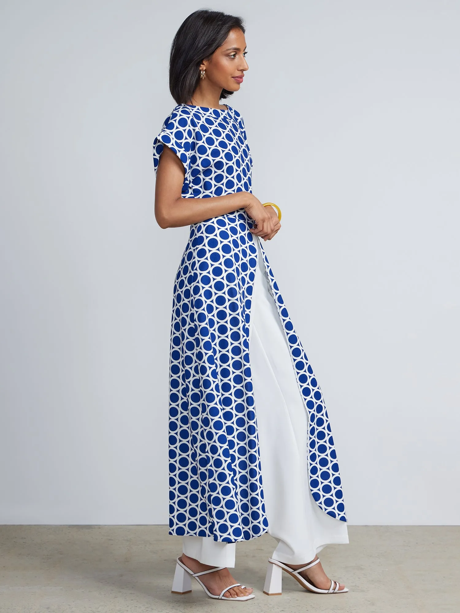 Geometric Dot-Print Knit Maxi Top