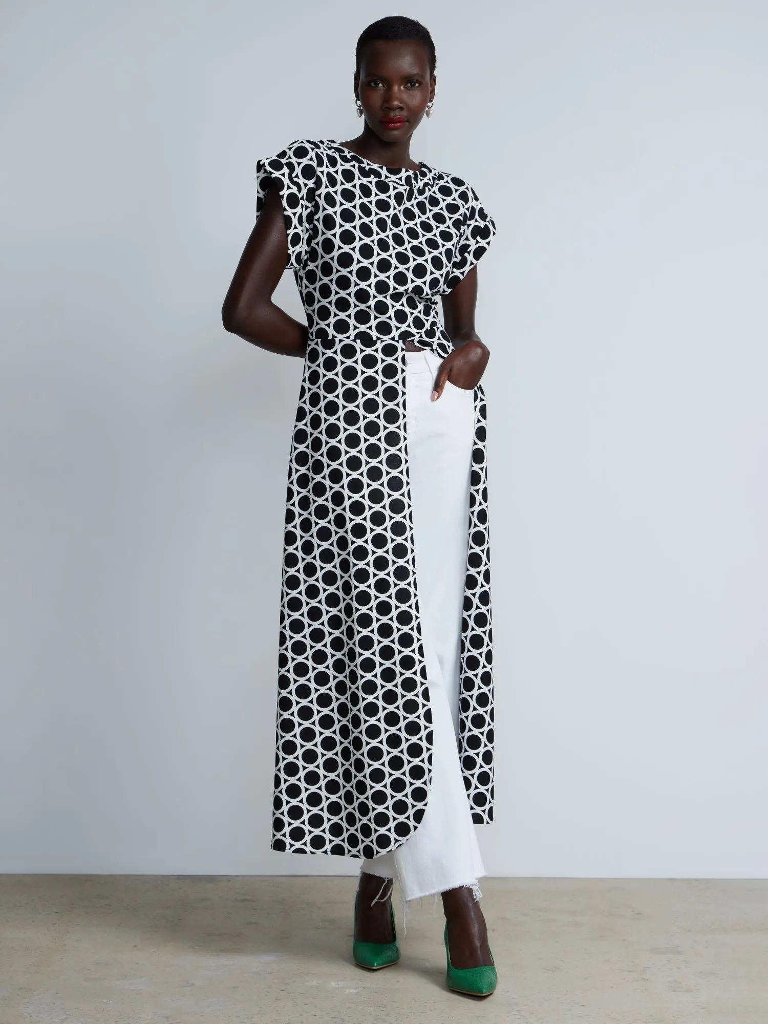 Geometric Dot-Print Knit Maxi Top