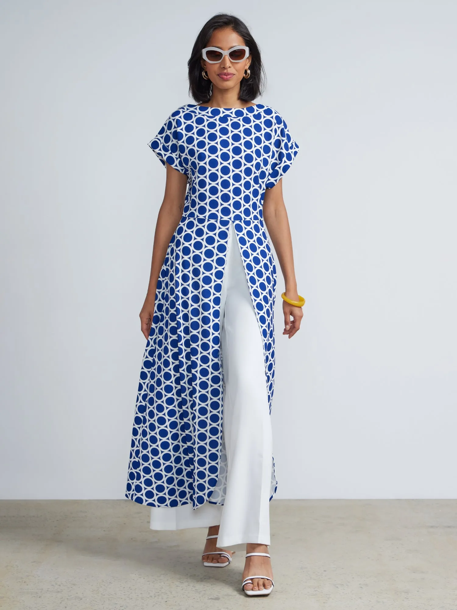 Geometric Dot-Print Knit Maxi Top