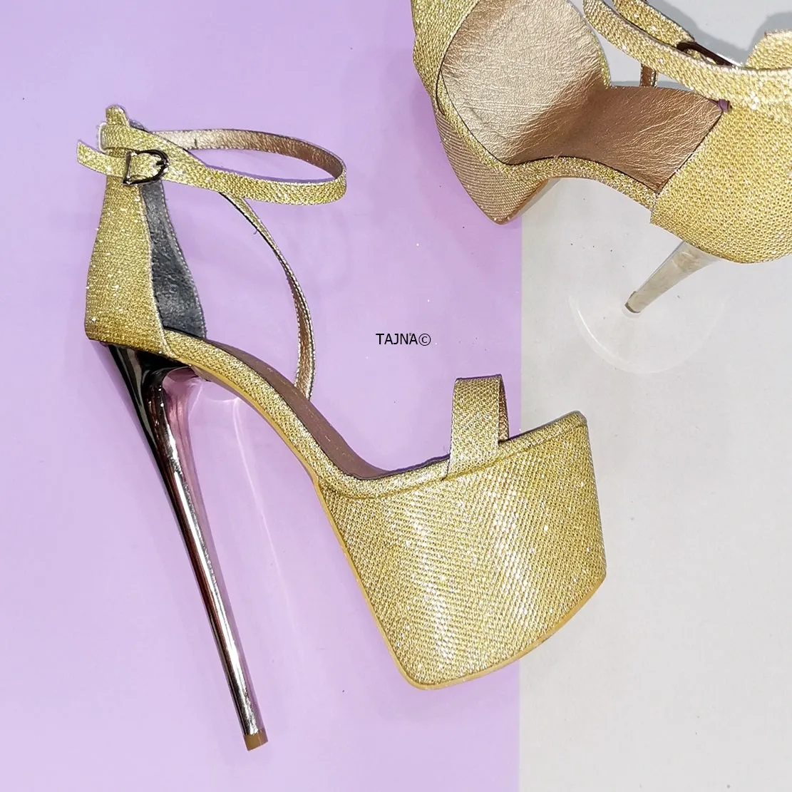 Gold Shiny Shimmer High Heel Sandals