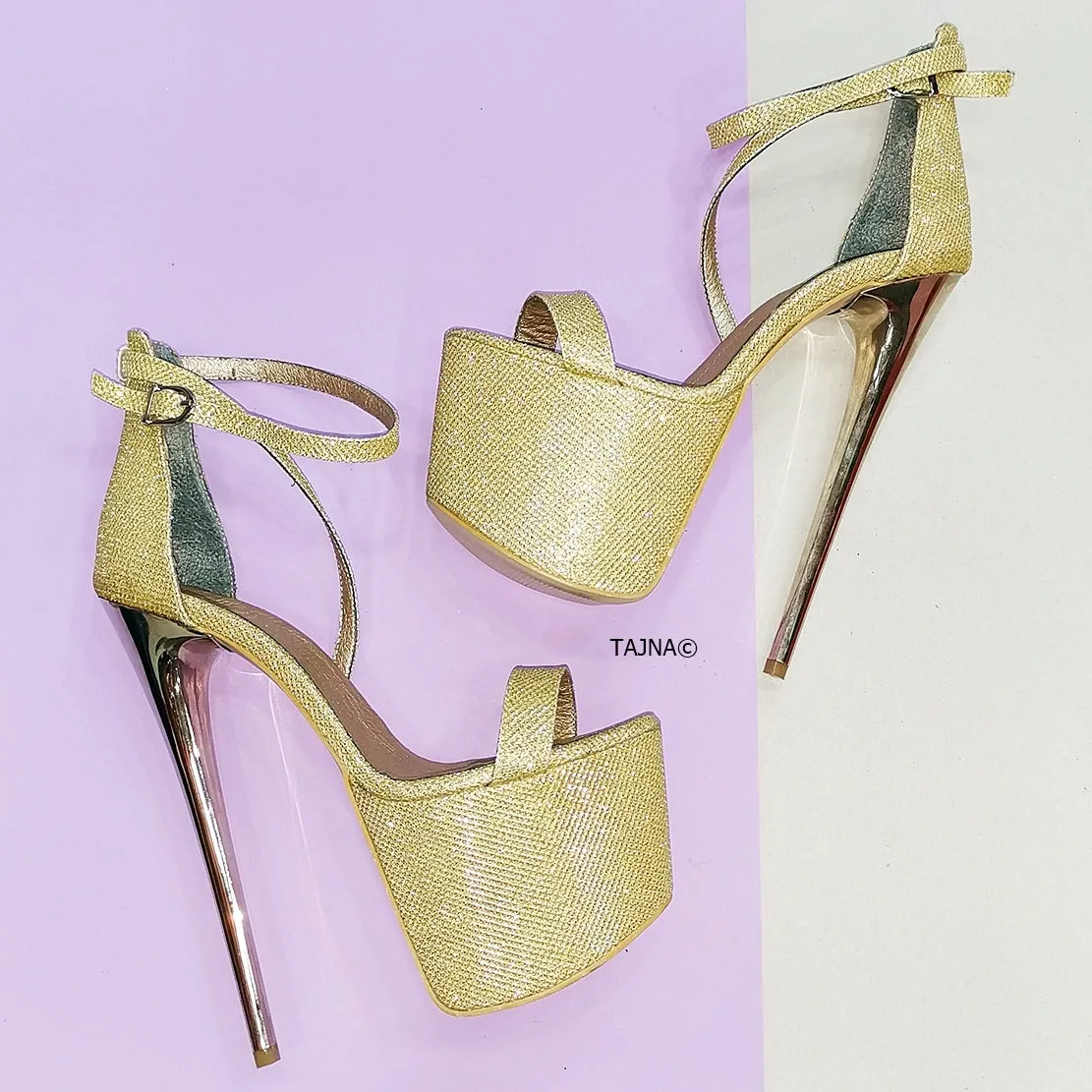 Gold Shiny Shimmer High Heel Sandals
