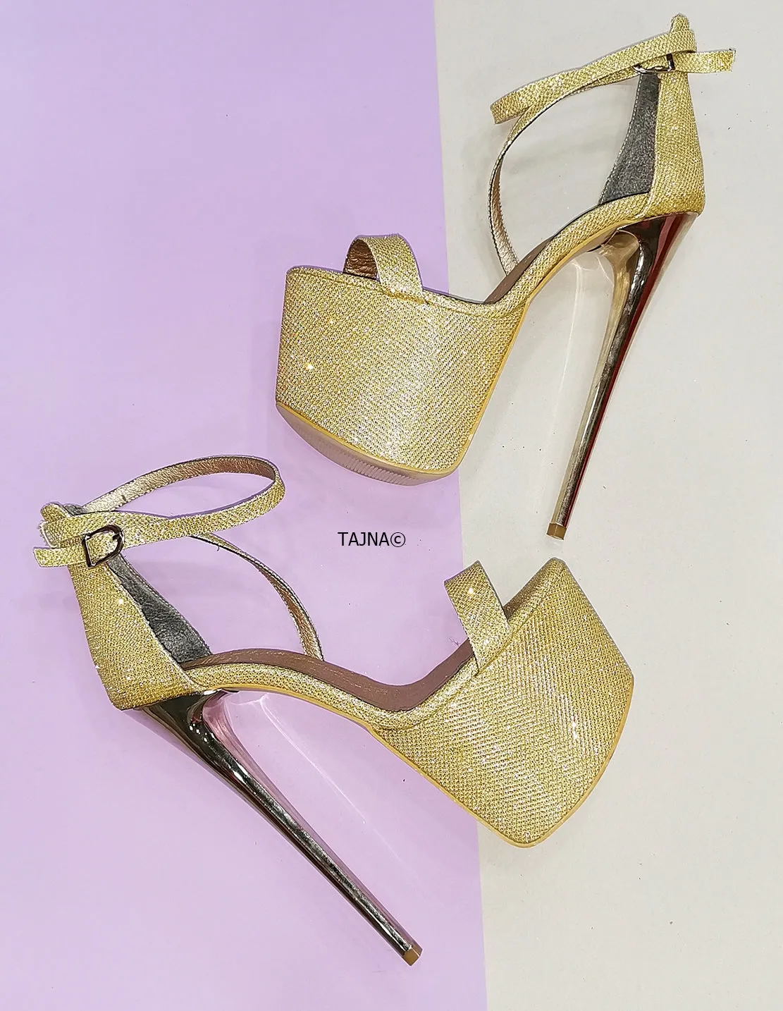 Gold Shiny Shimmer High Heel Sandals