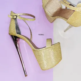 Gold Shiny Shimmer High Heel Sandals