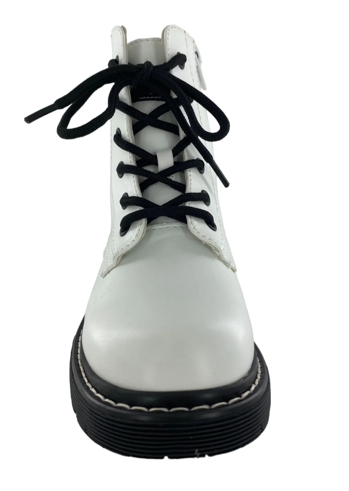 Gotta Flurt Girl's Lori G White Short Shaft Combat Boot