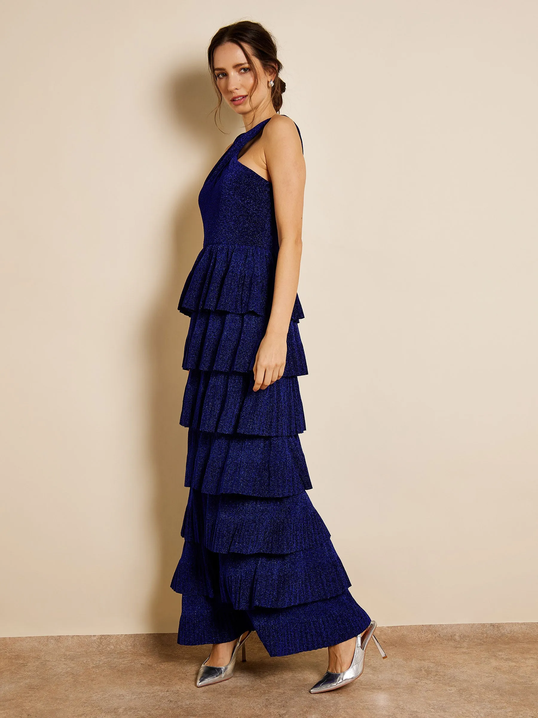 GWD Jos Metallic Tiered Cobalt Blue Maxi Dress