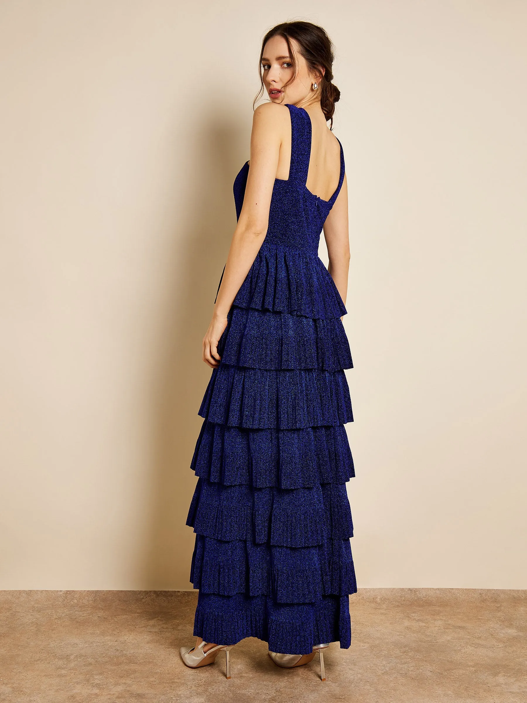 GWD Jos Metallic Tiered Cobalt Blue Maxi Dress
