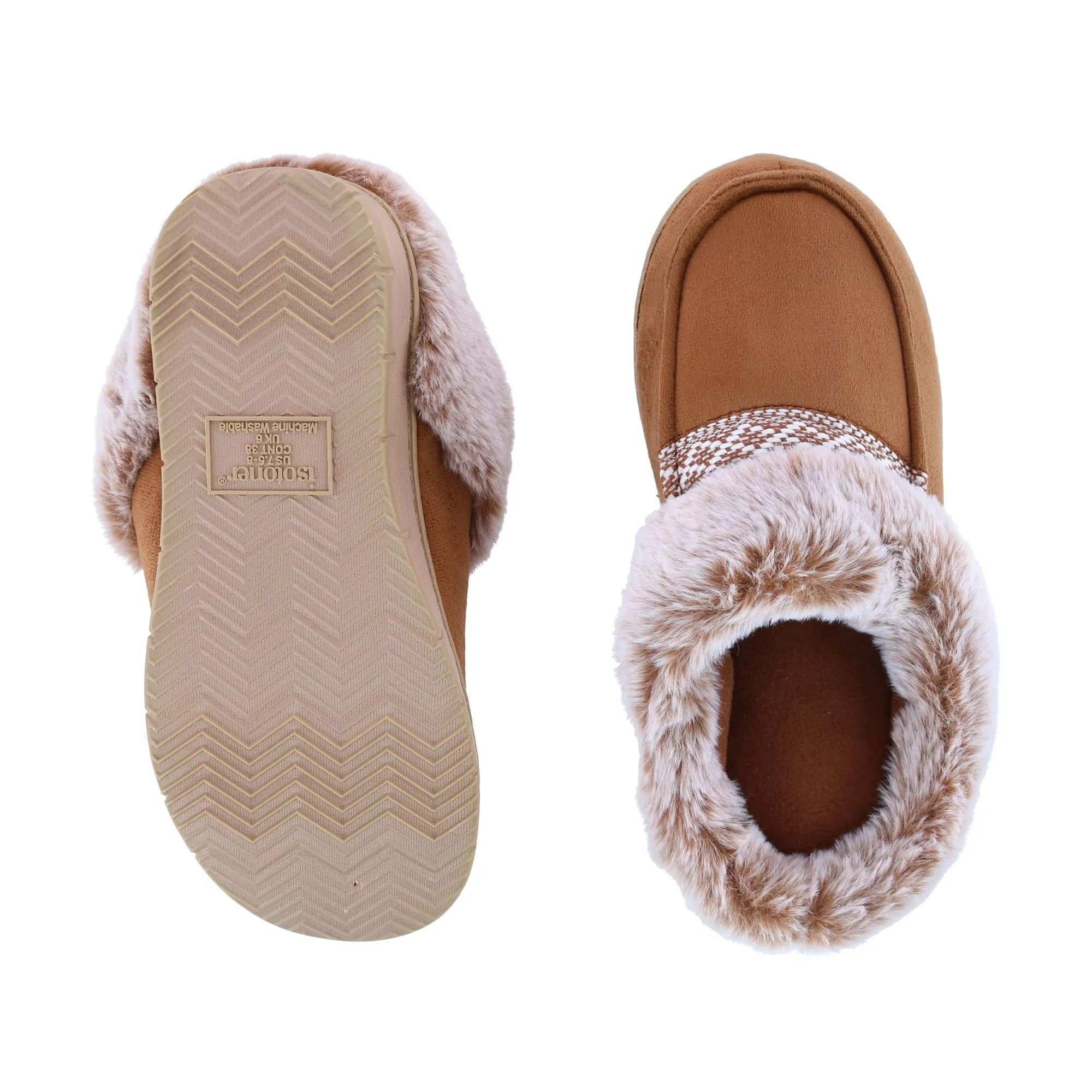 Isotoner Women's Recycled Microsuede and Faux Fur Hoodback Slipper