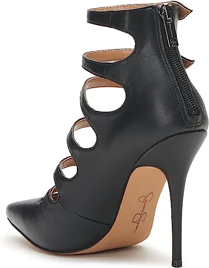 Jessica Simpson Winka Black Caged Back Zipper Pointed Toe Stiletto Heel Pumps