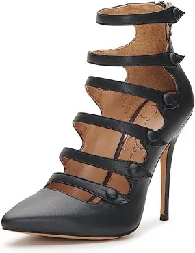 Jessica Simpson Winka Black Caged Back Zipper Pointed Toe Stiletto Heel Pumps