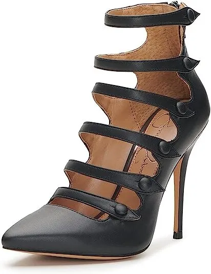 Jessica Simpson Winka Black Caged Back Zipper Pointed Toe Stiletto Heel Pumps