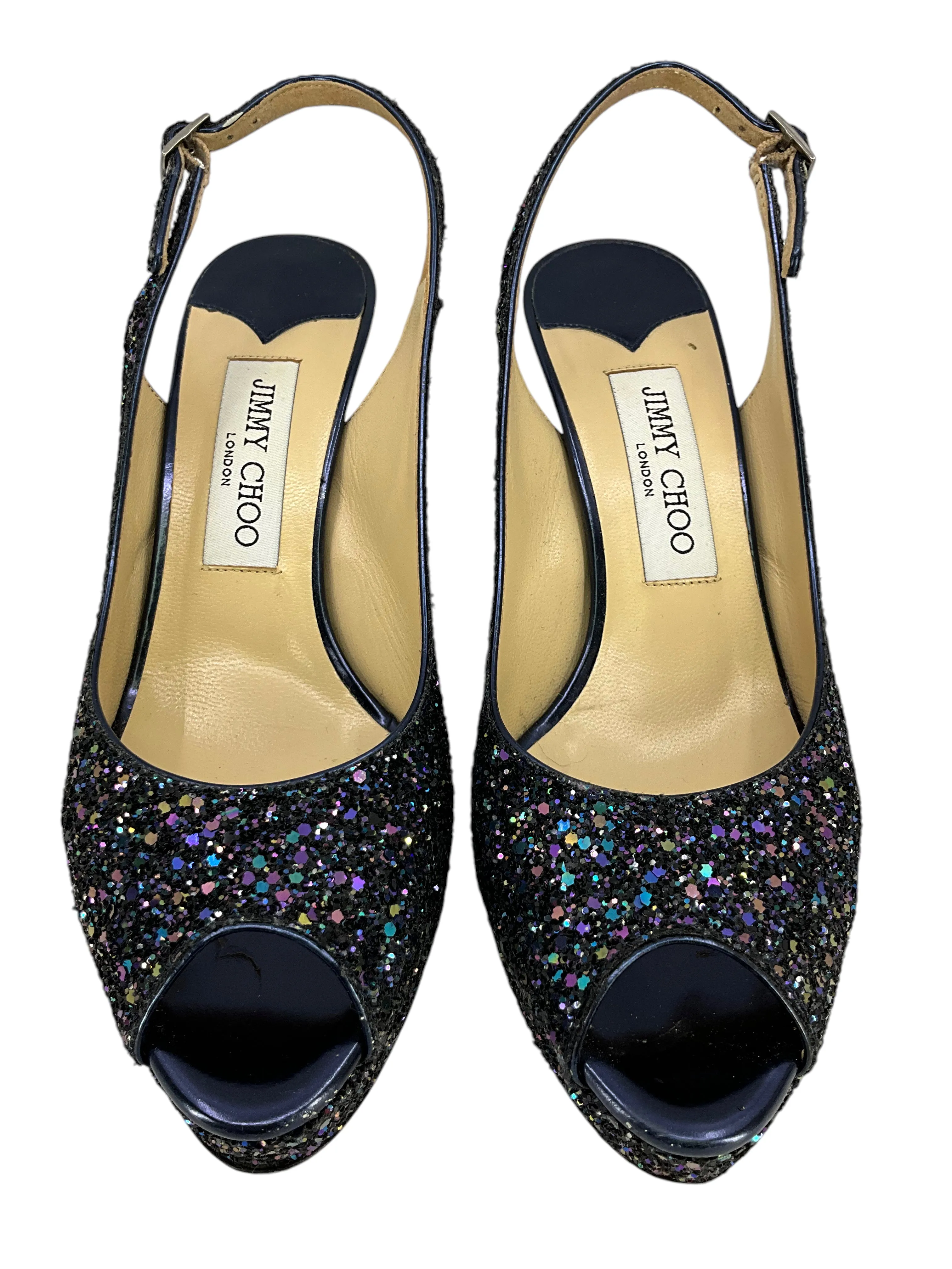 Jimmy Choo Glitter Peep-Toe Slingback Pumps Size 8
