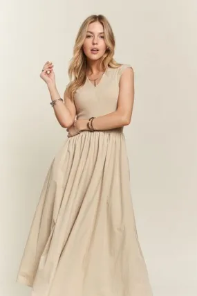 Khaki Cap Sleeve Maxi Dress