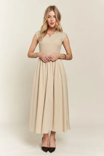Khaki Cap Sleeve Maxi Dress