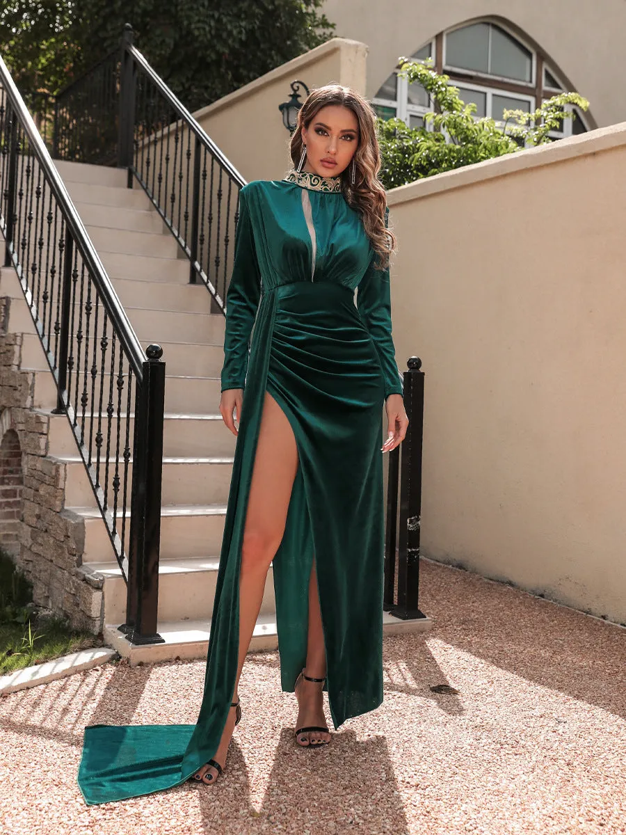 Long SLeeve Burgundy Casual Party Dress