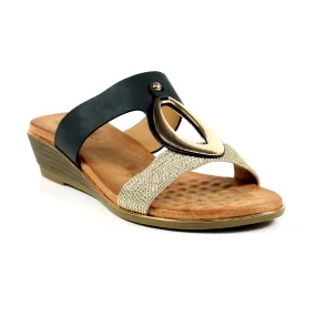 Lunar Porto BLACK Low wedge mule sandal JLH434BK