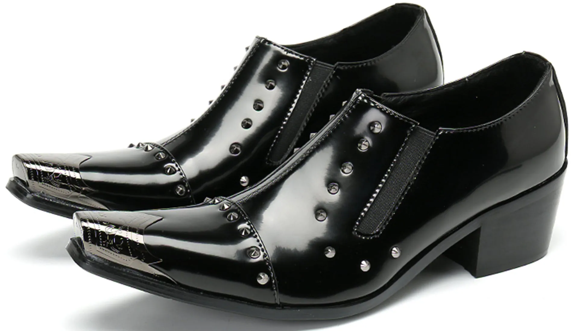 Men's Metal Tip Rivet Cuban Heel Opera Pumps