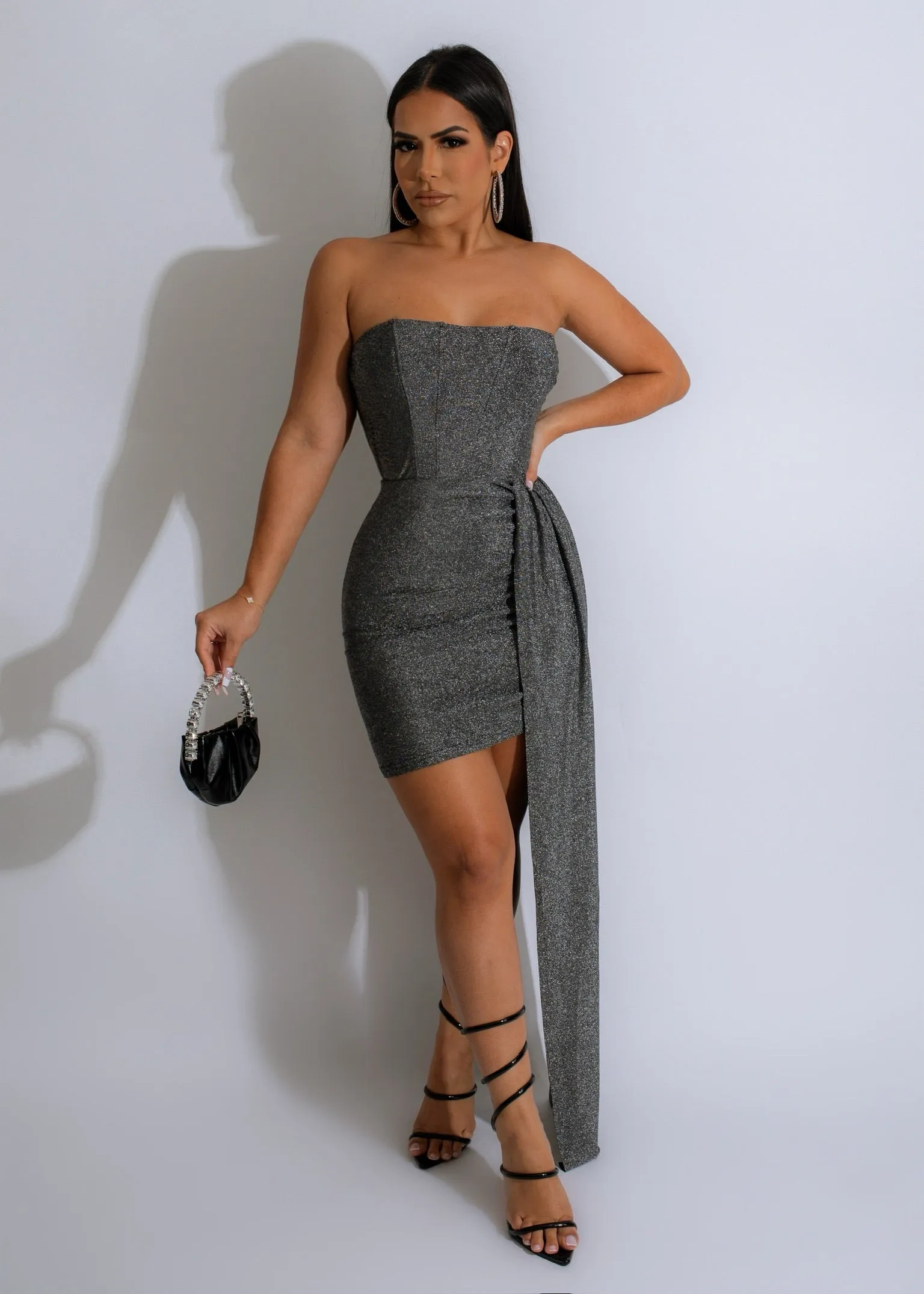 Petite Dramatic Metallic Mini Dress Silver