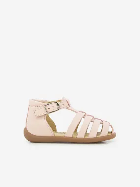 Pom D'Api Baby Girls Leather Stand-Up Strap Sandals in Pink
