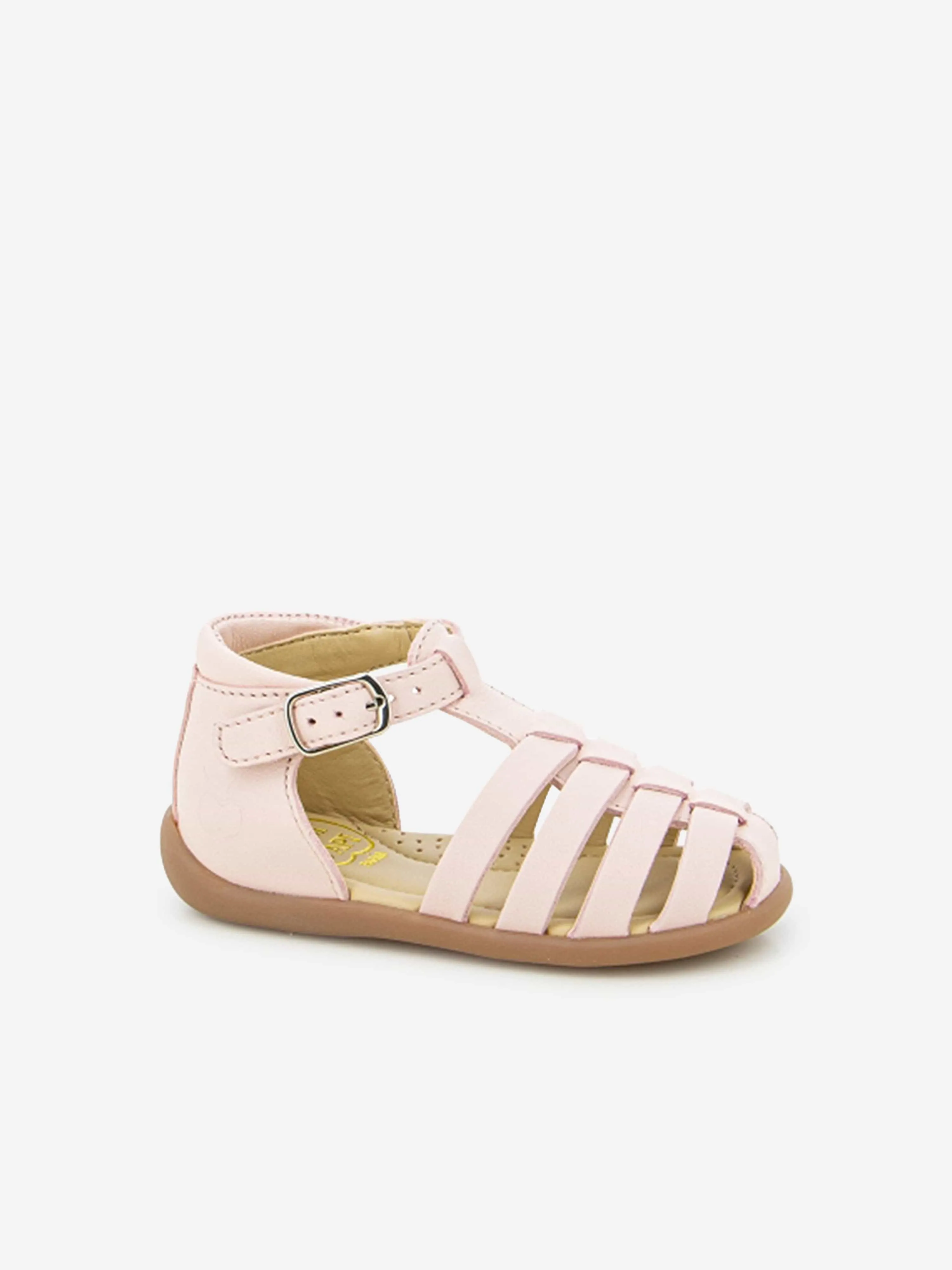 Pom D'Api Baby Girls Leather Stand-Up Strap Sandals in Pink