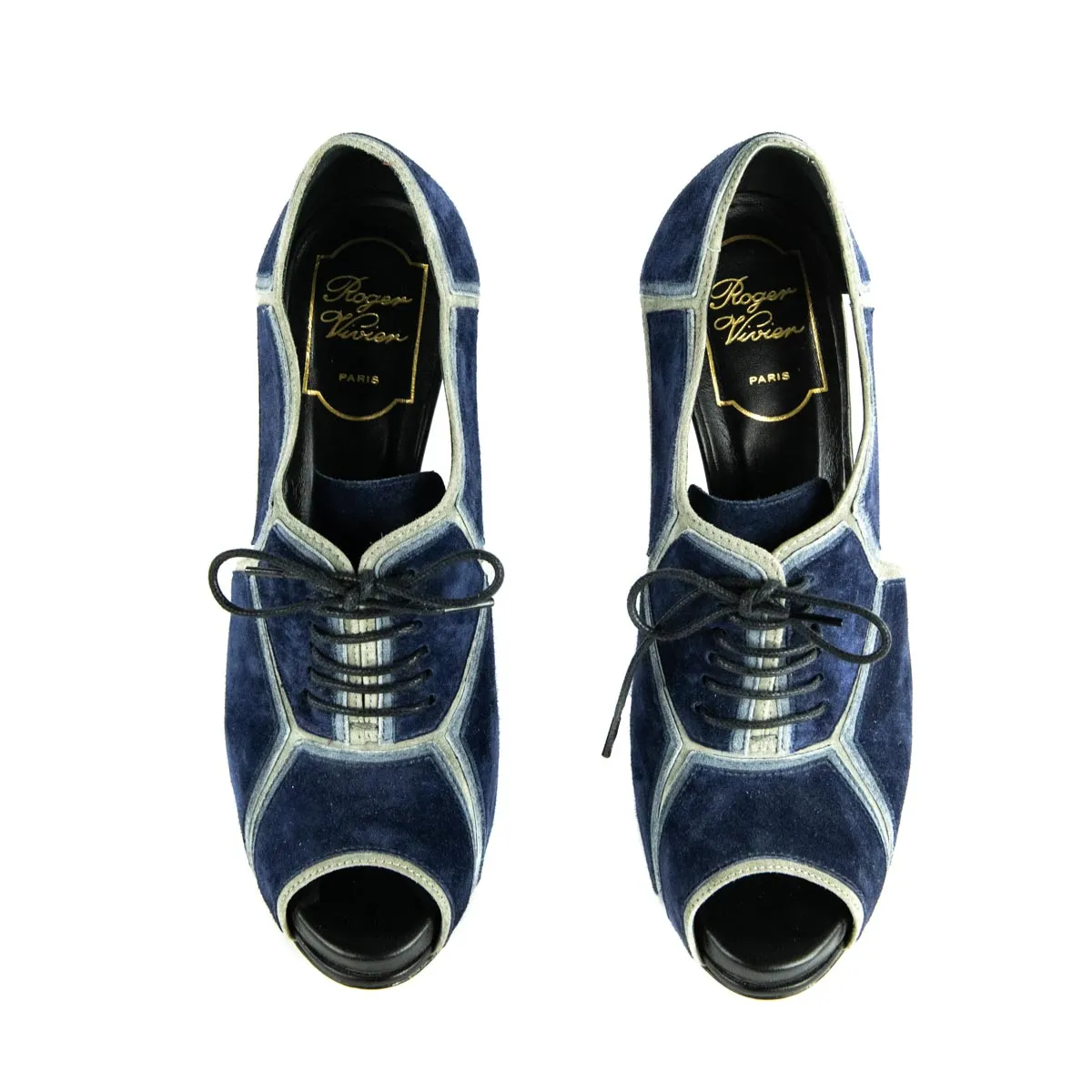 Roger Vivier Blue Suede Lace Up Peep Toe Pumps Size US 8 | EU 38