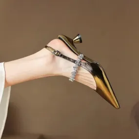 Summer Shiny Straps Pointed Toe Slingbacks Women Shoes Low Heel Pumps