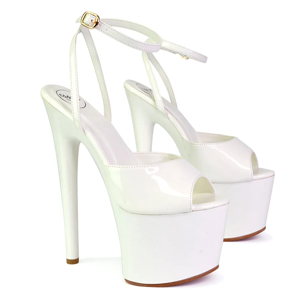 Sunshine Strappy Peep Toe Stiletto High Heel Platform Shoes in White