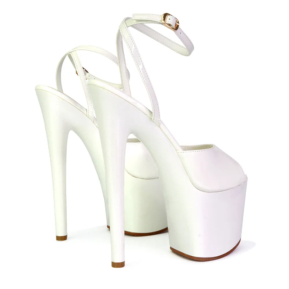 Sunshine Strappy Peep Toe Stiletto High Heel Platform Shoes in White